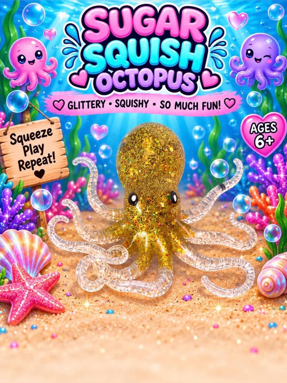 Octopus Glitter SugarSquishy - Gold